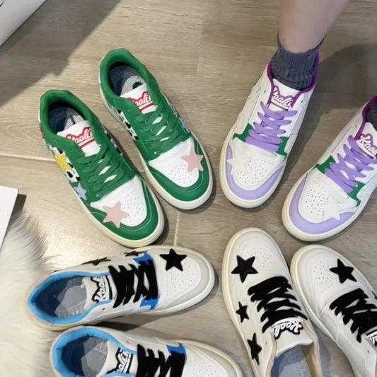 Playful Contrast Star Round Toe Athletic Sneakers