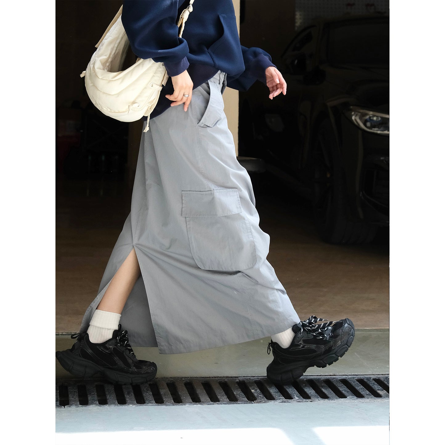 Gray Workwear Half Skirt - Soft & Breathable H-Version