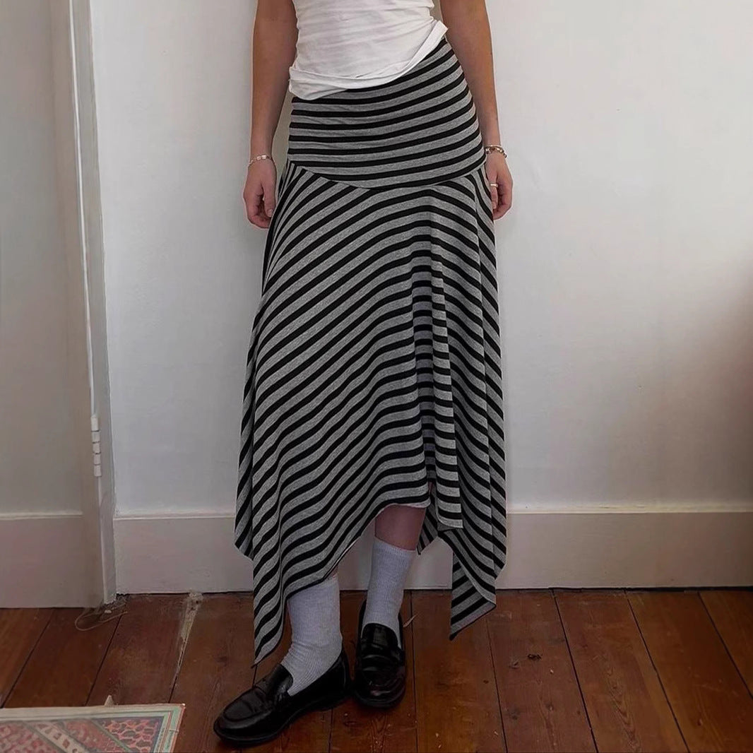Harajuku Style Striped Irregular Drape Skirt