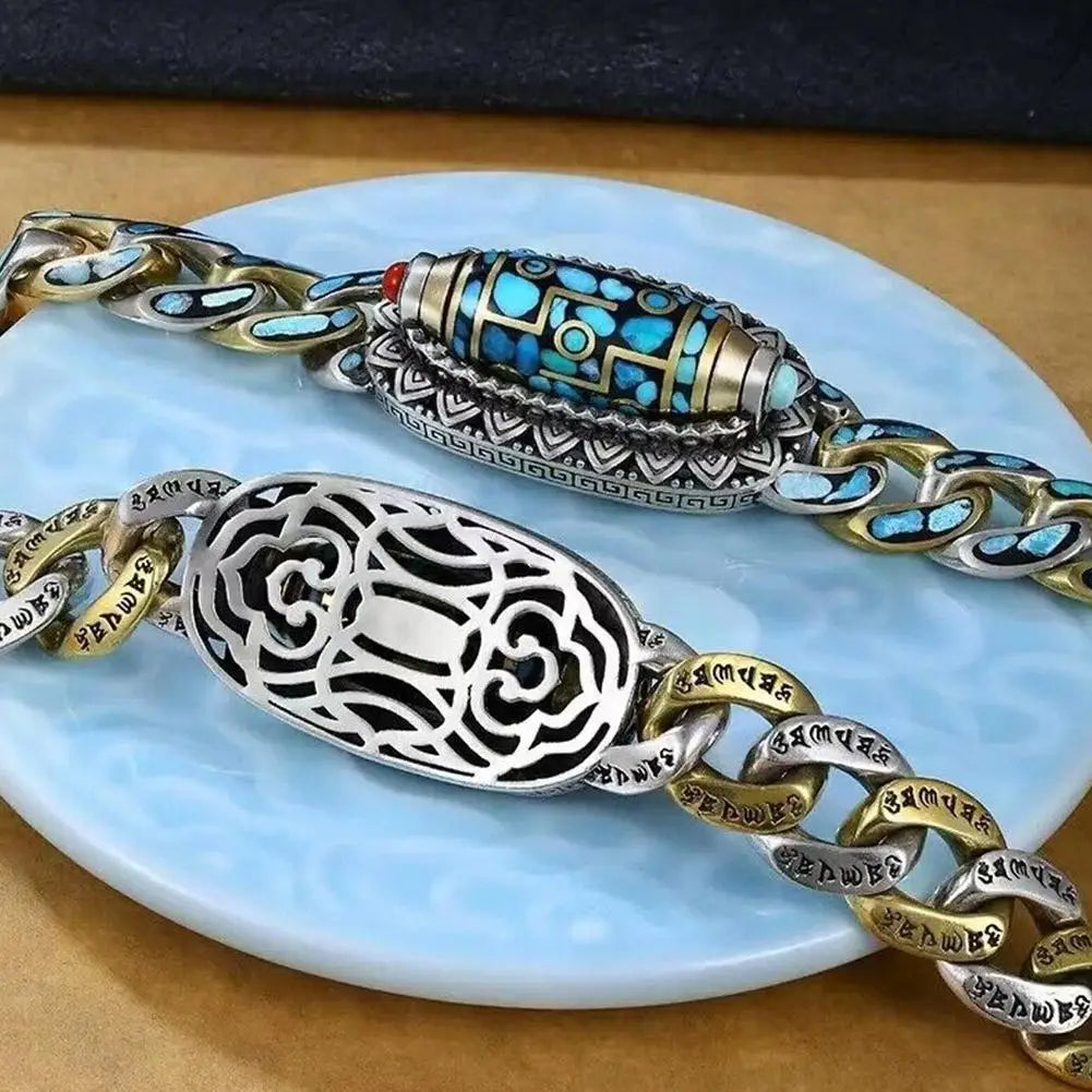 Turquoise Nine-eyed Dzi Bead Bracelet - Harajuku Style