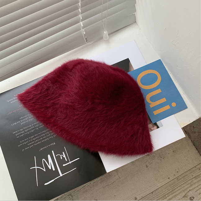 Harajuku Style Women's Solid Color Rabbit Fur Bucket Hat