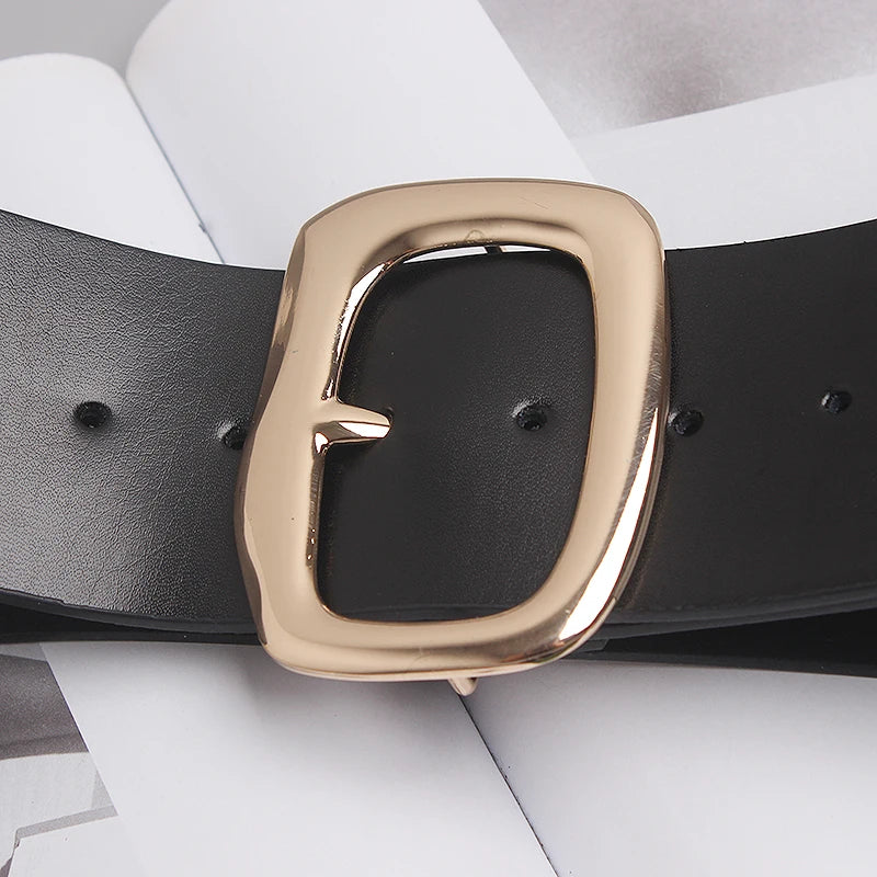 Luxury Wide Cowhide Waist Belt for Women - Black Adjustable Corset