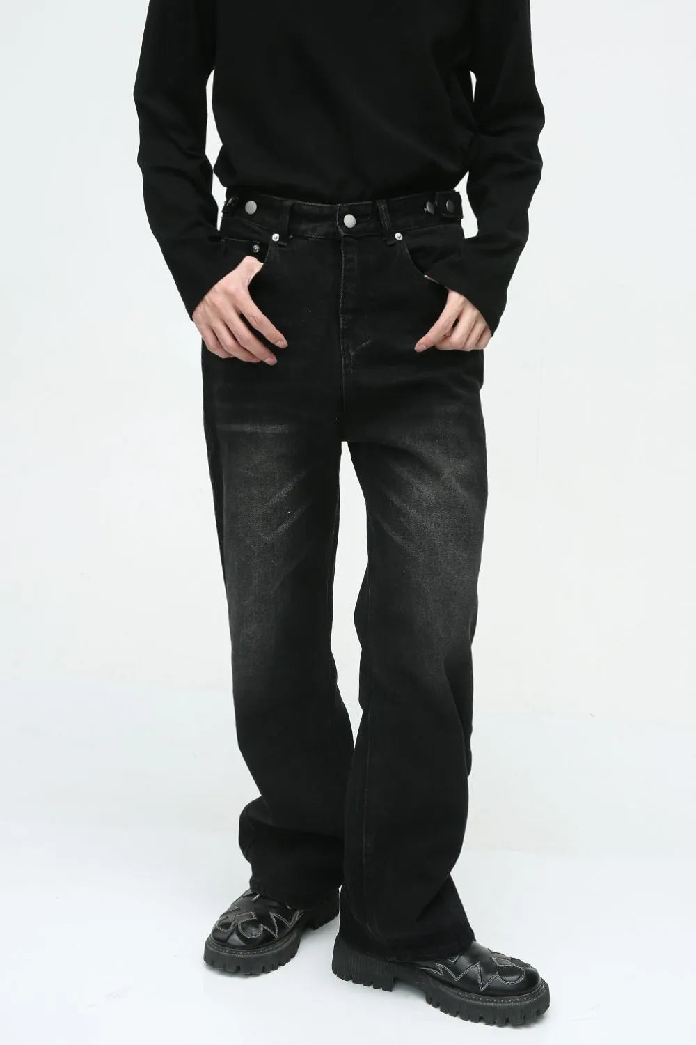 Men's Washed Straight-Leg Jeans - Harajuku Style