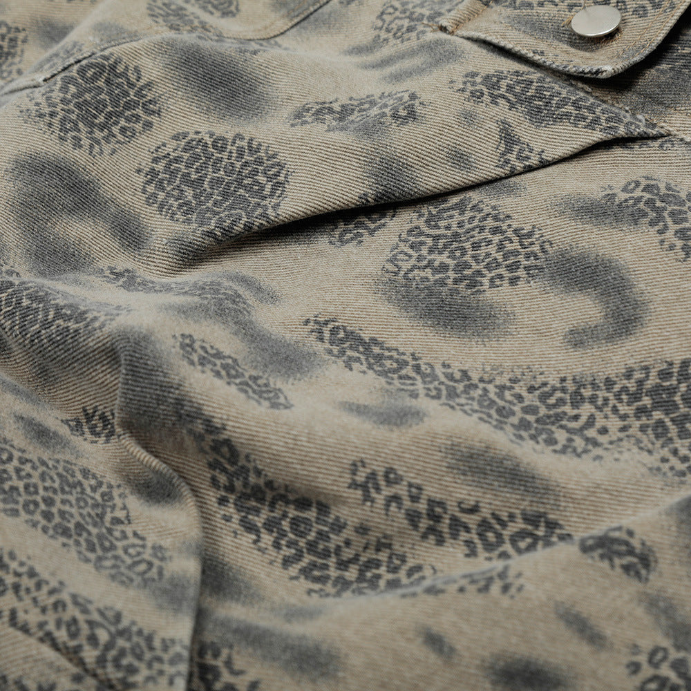 Leopard Print Distressed Cargo Shorts for Men