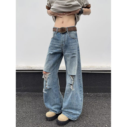 Harajuku Style Micro Opening Washed Denim Jeans