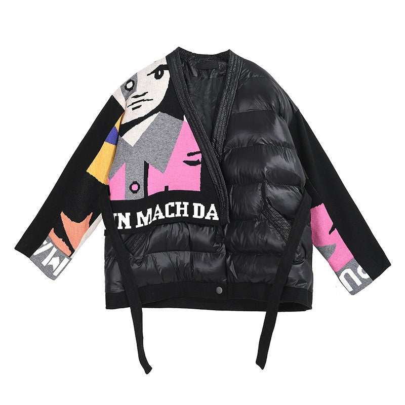 Harajuku Knitted Letter Patchwork Winter Jacket