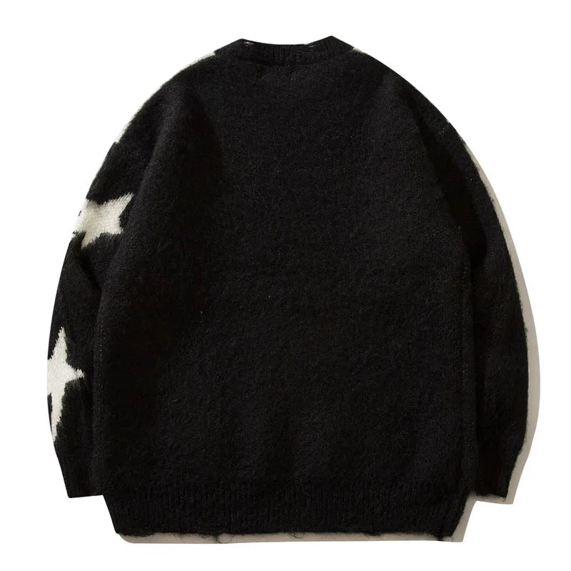 Star Graphic Patchwork Knitted Sweater - Hip Hop Harajuku Style