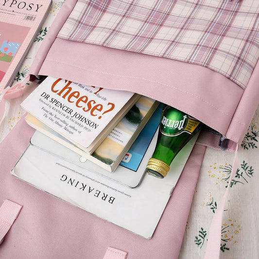 Harajuku Style Canvas Bag - Large Capacity Plaid Cloth Bag