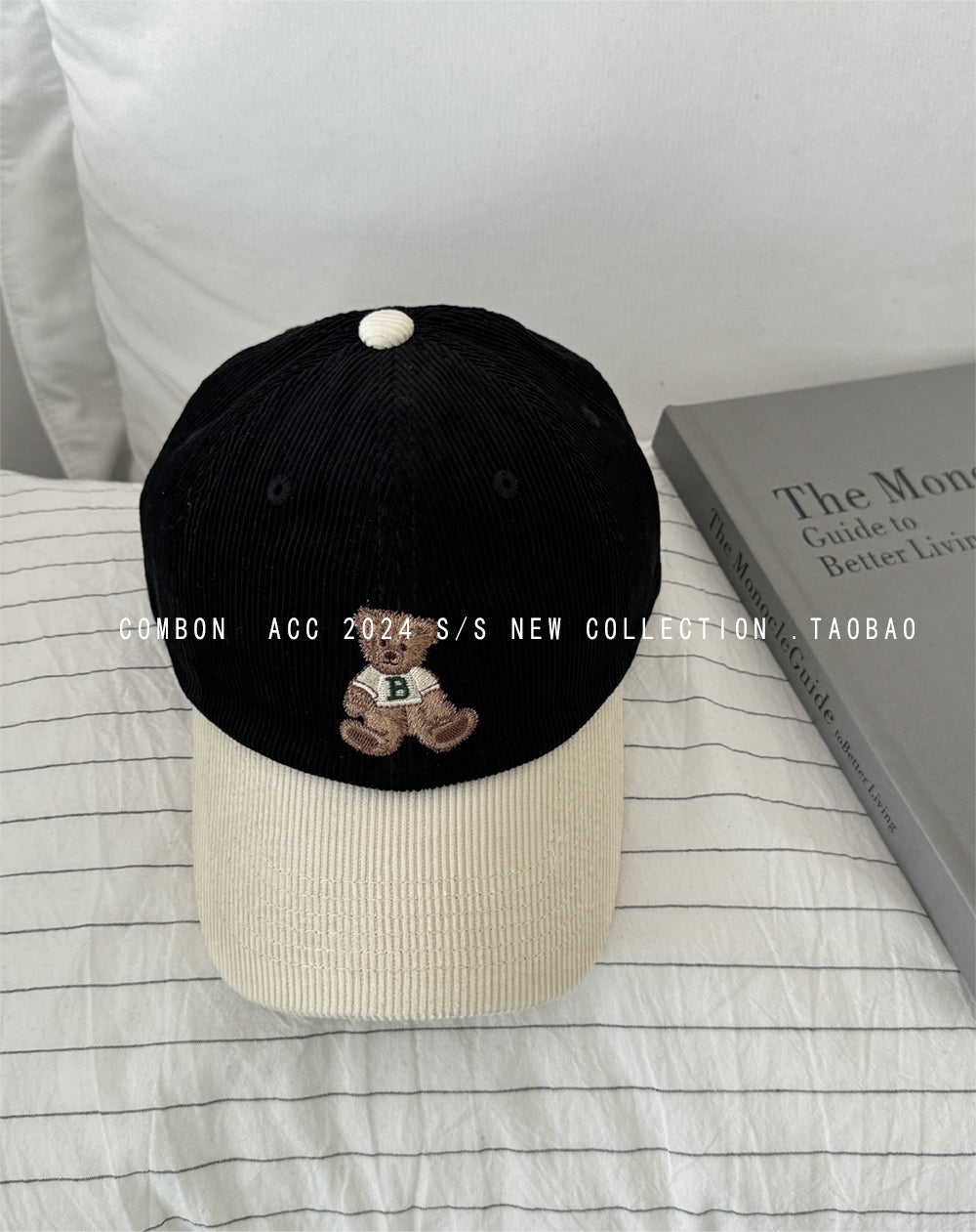 Cute Bear Embroidered Corduroy Baseball Hat for Women