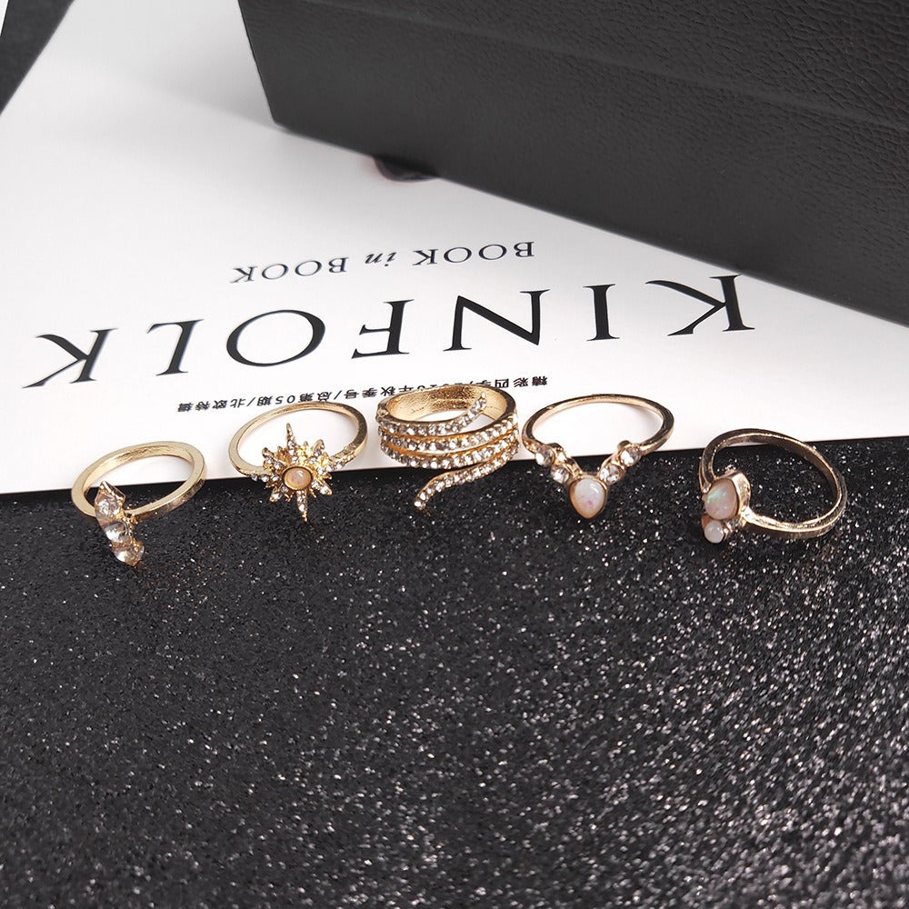 17-Piece Bohemian Style Ring Set with Diamond Accents