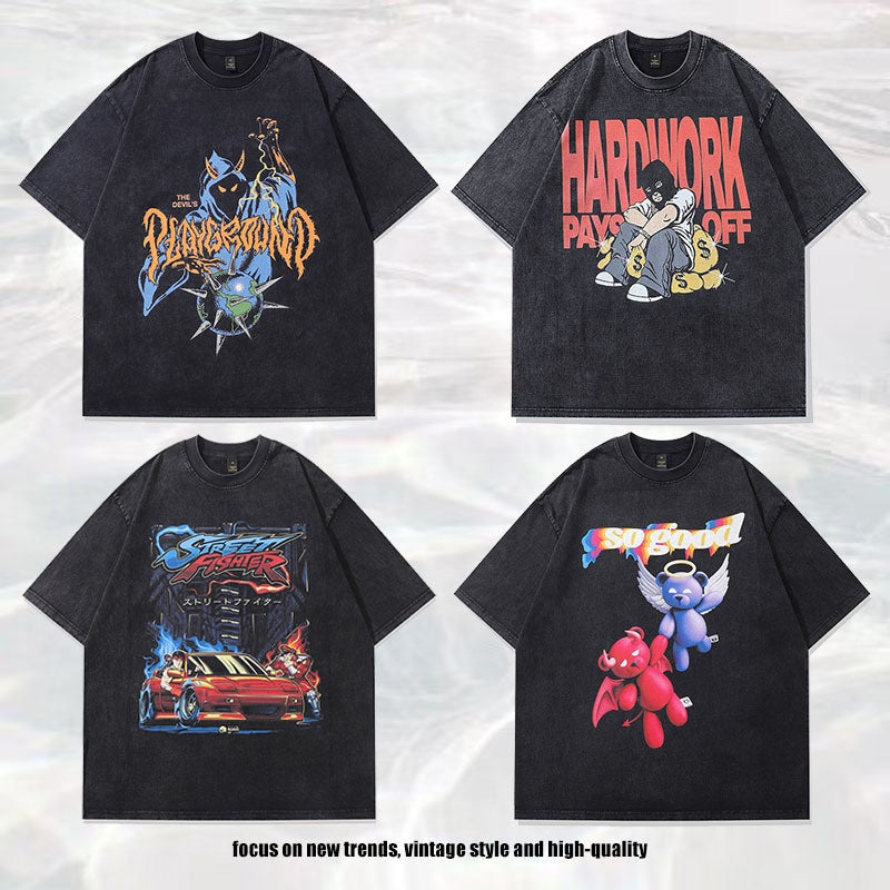 Playful Vintage Washed Cartoon Tee