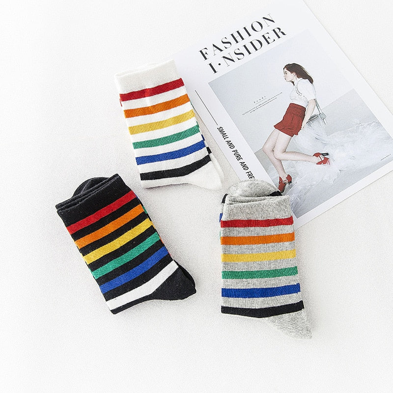Rainbow Striped Funny Short Socks for Women