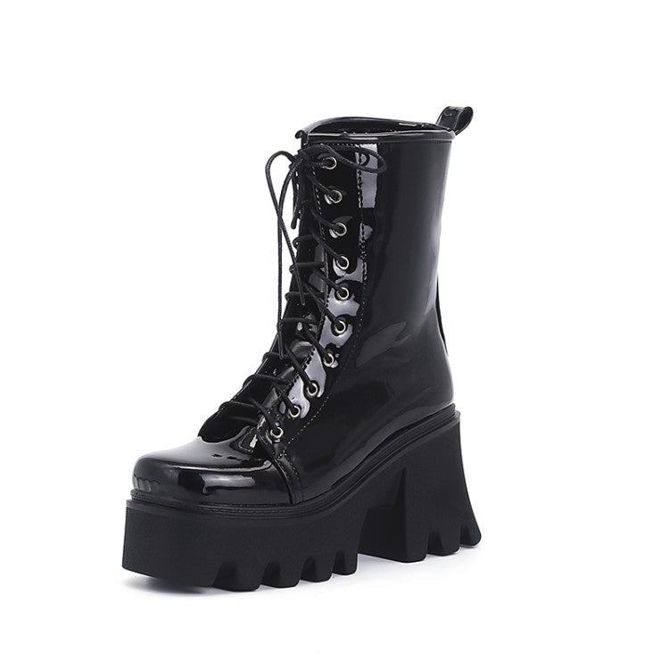 Harajuku-Inspired Thick Heel Lace-Up Short Boots