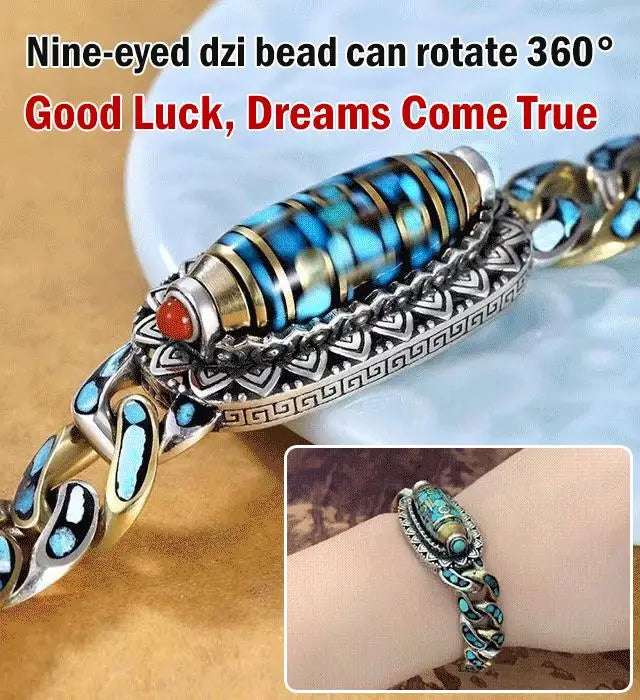 Turquoise Nine-eyed Dzi Bead Bracelet - Harajuku Style