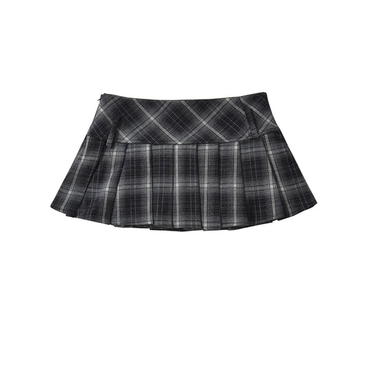 Low Waist Plaid Pleated Skirt