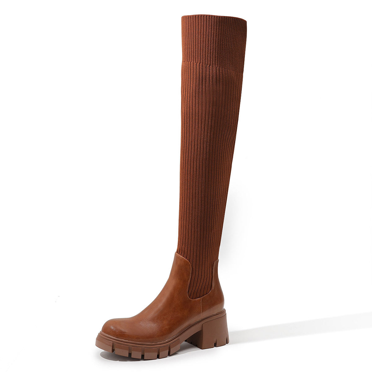 British Style Thick-Heeled Wool Over-The-Knee Boots