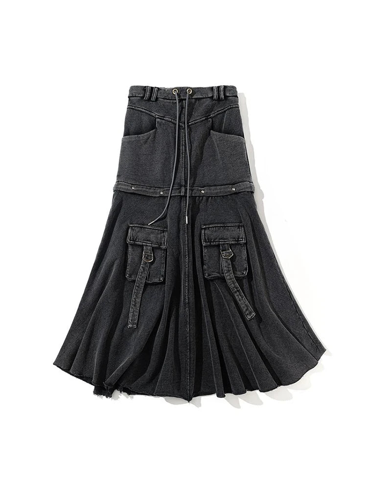 Y2K Vintage Black Denim Pocket Skirt for Women