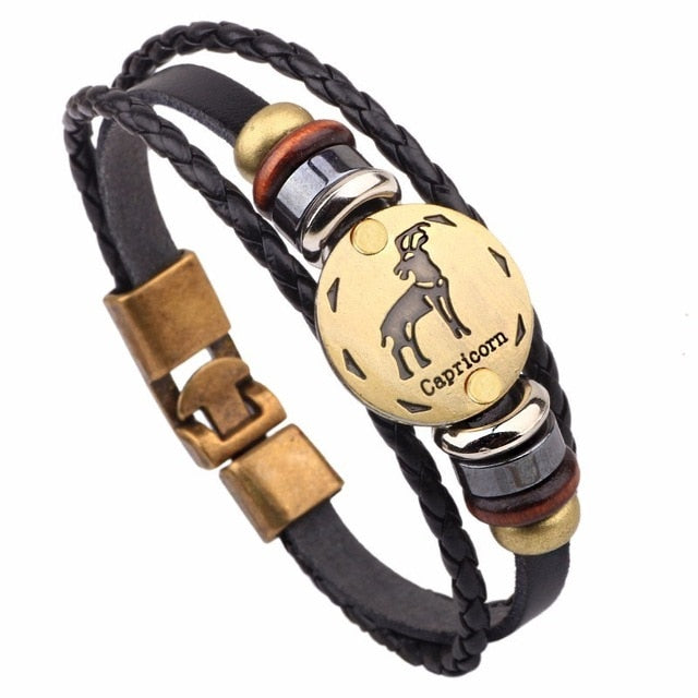 Vintage Horoscope Leather Bracelet for Men