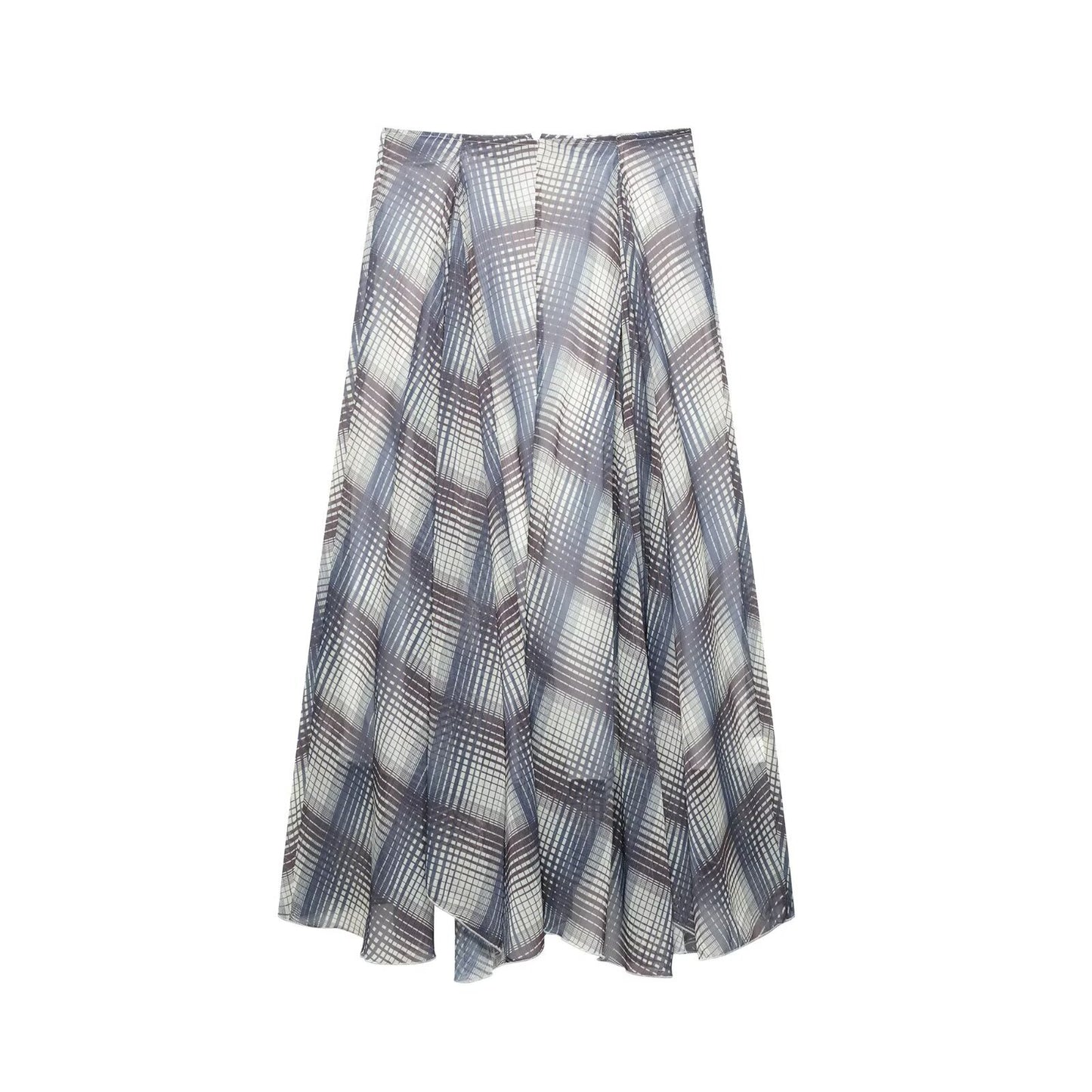 Irregular Long Plaid Skirt - Harajuku Style