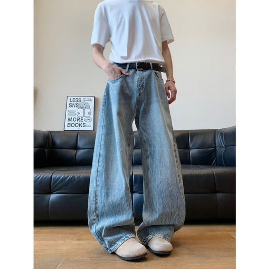 Curved Knife Denim Wide Leg Banana Pants