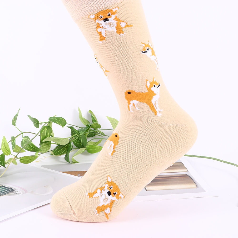 Kawaii Shiba Inu & Corgi Cartoon Cotton Socks for Women