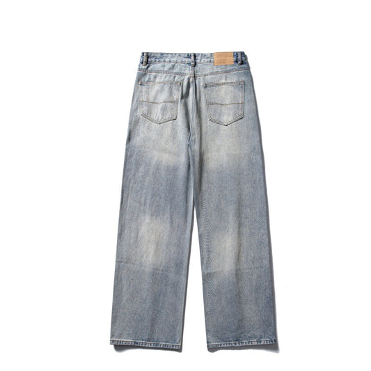 Washed Denim Jeans Loose Straight Leg Casual Pants