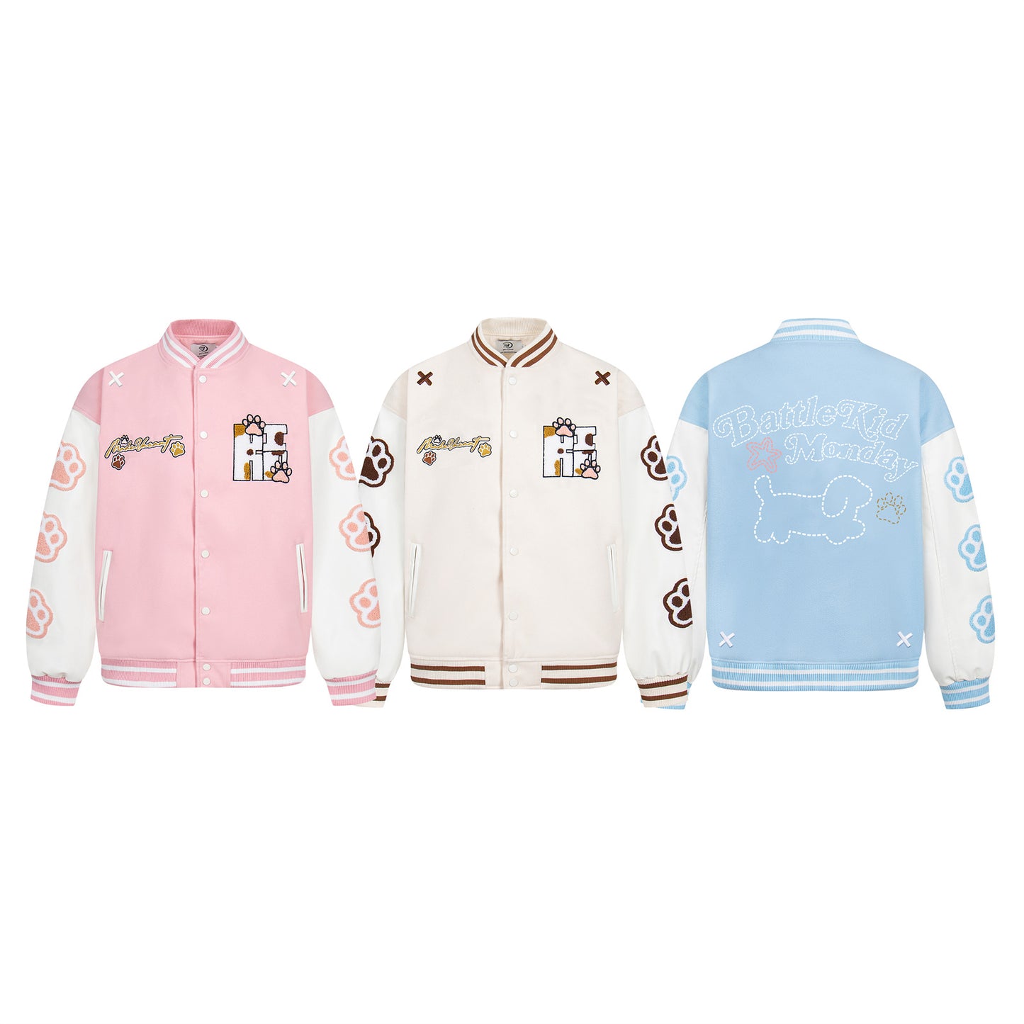 Retro Cute Dog Paw Embroidery Baseball Jacket