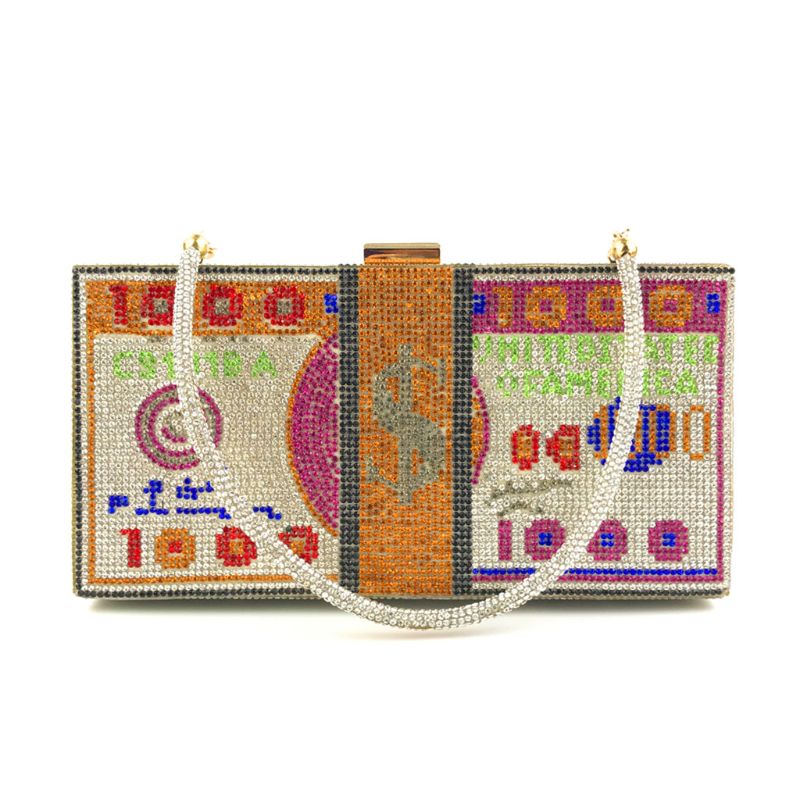 Money Clutch Rhinestone Purse - 10000 Dollars Stack