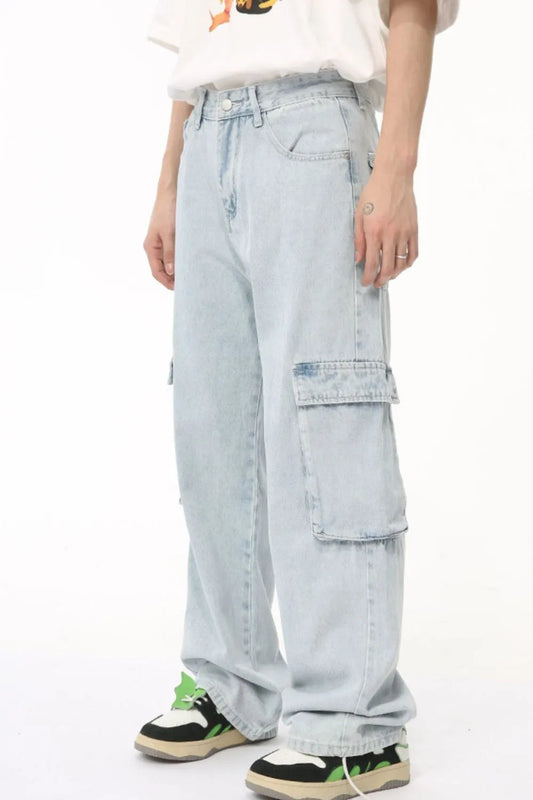 Men's Harajuku Style Washed Straight Cargo Jeans
