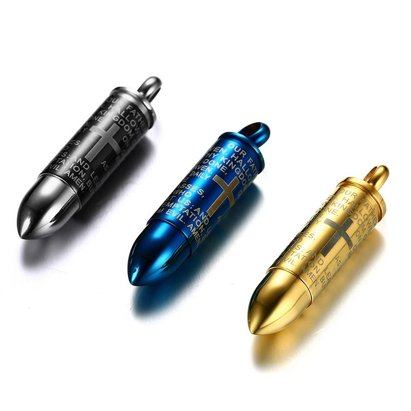 Engraved Bullet Cross Necklace for Men