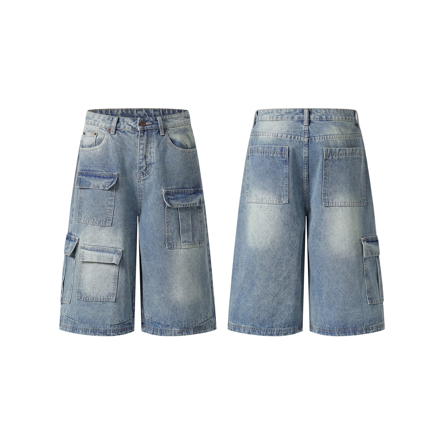 Retro Multi-Pocket Workwear Denim Pants