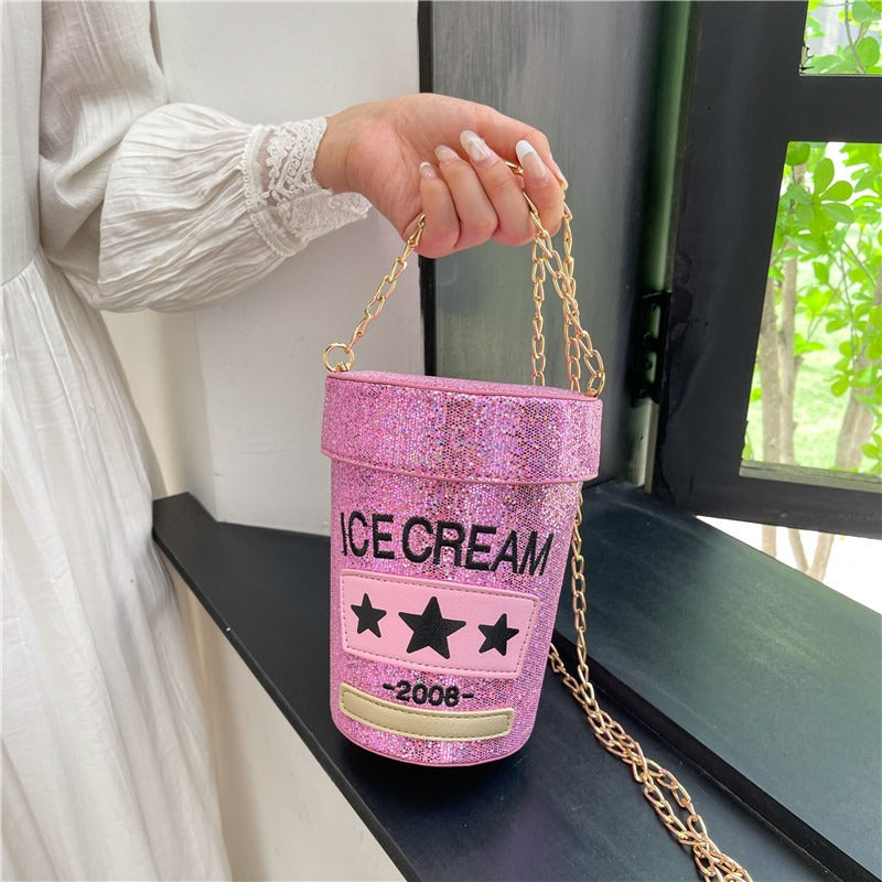 Playful Ice Cream Carton Sequin Crossbody Bag