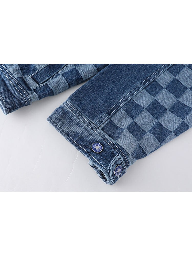 Vintage Y2K Women's Plaid Patchwork Jean Jacket