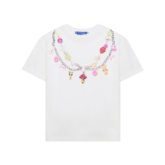 Retro Cartoon Necklace Printed T-Shirt