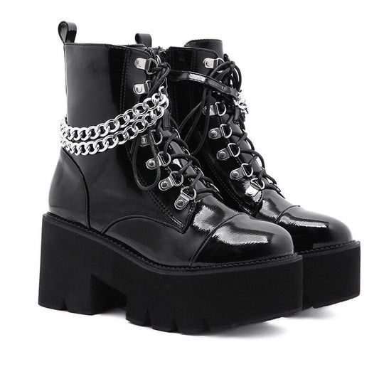 Large Women's Chain Shoes – Thick Soled Waterproof Platform High-Heeled Short Boots