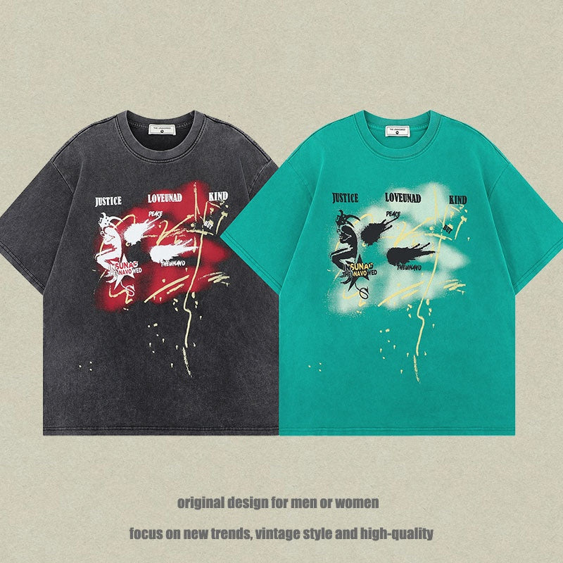 Harajuku Style Cartoon Print Loose Fit Couple T-Shirt