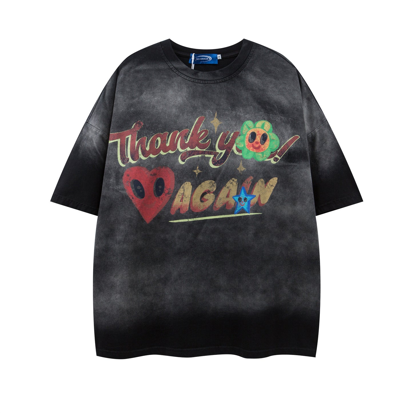 Retro Letter Print Crew Neck T-Shirt - Harajuku Style
