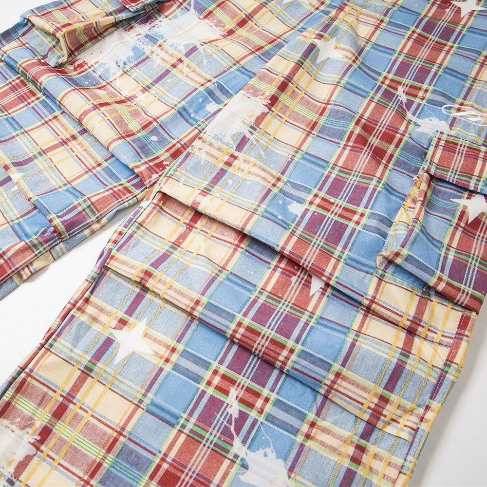 Harajuku Style Plaid Cargo Wide-Leg Trousers