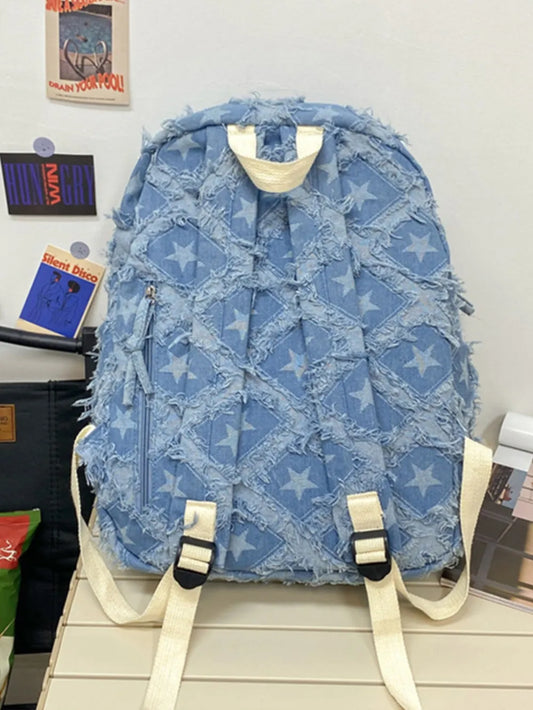 Playful Star Denim Backpack Bag