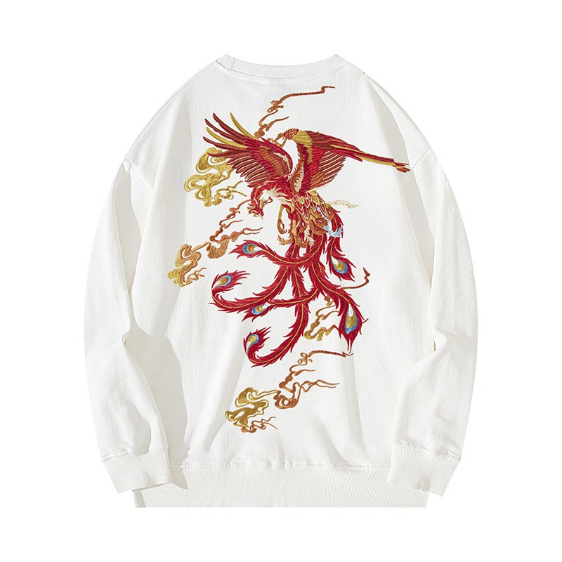 Harajuku Phoenix Embroidered Heavy Sweatshirt for Men