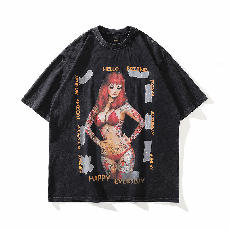 Vintage Distressed Cotton Harajuku Style T-Shirt for Men