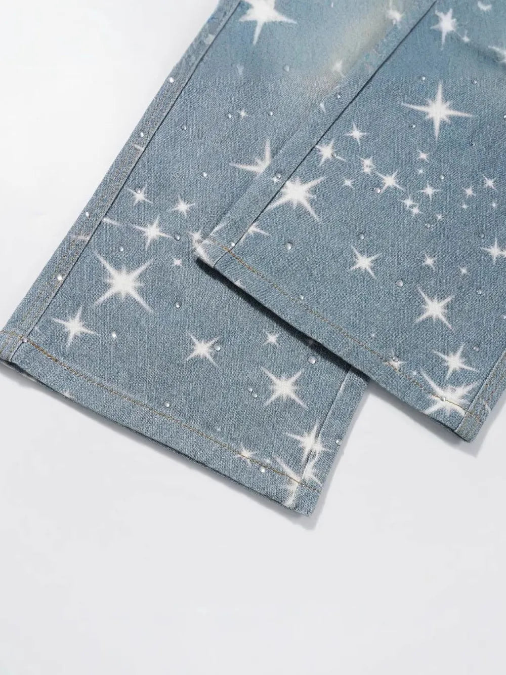 Washed Rhinestone Star Print Jeans - Harajuku Style