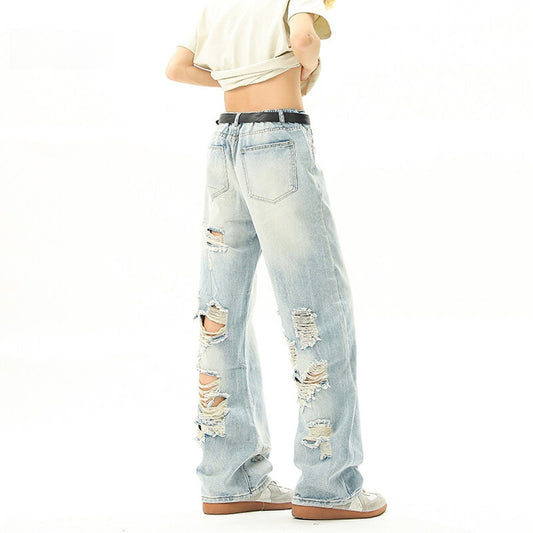 Retro Light Blue Loose Hanging Straight Leg Jeans