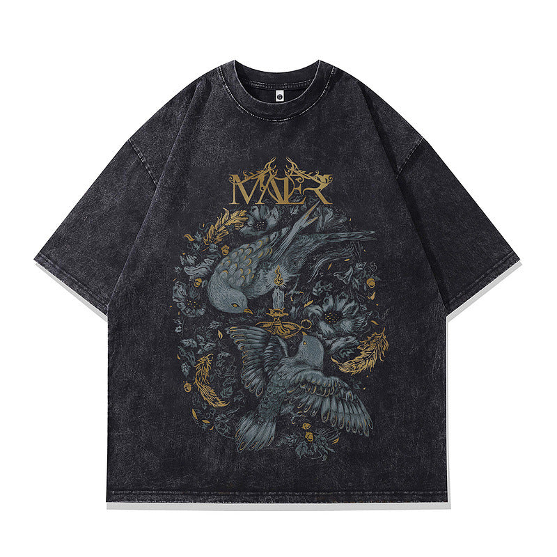 Retro Dark Print Men's Tee - Harajuku Style Short Sleeve