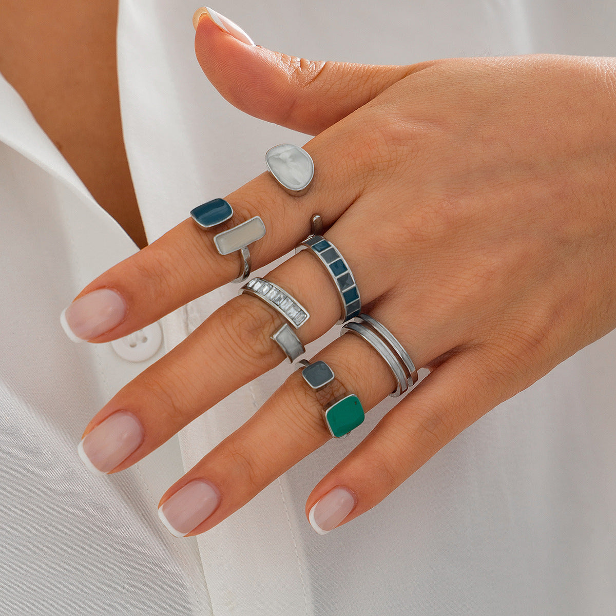 Harajuku Style French Retro Irregular Alloy Ring Set