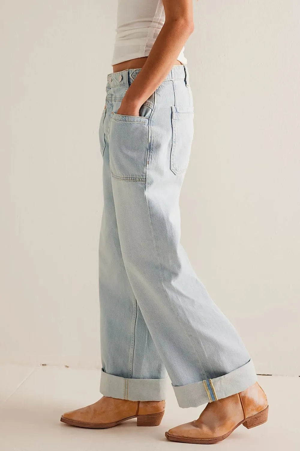 Playful Washed Wide Leg Jeans with Pockets