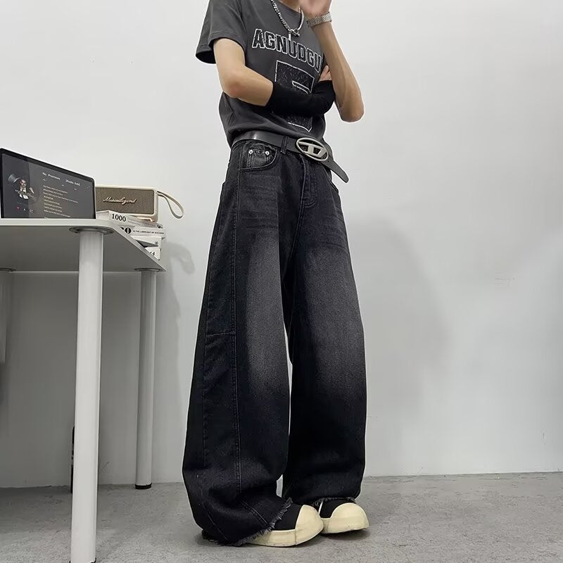 Washed Retro Deconstructed Black Grey Jeans