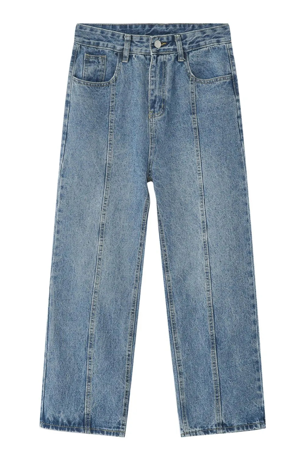 Men's Harajuku Washed Splicing Straight Leg Jeans