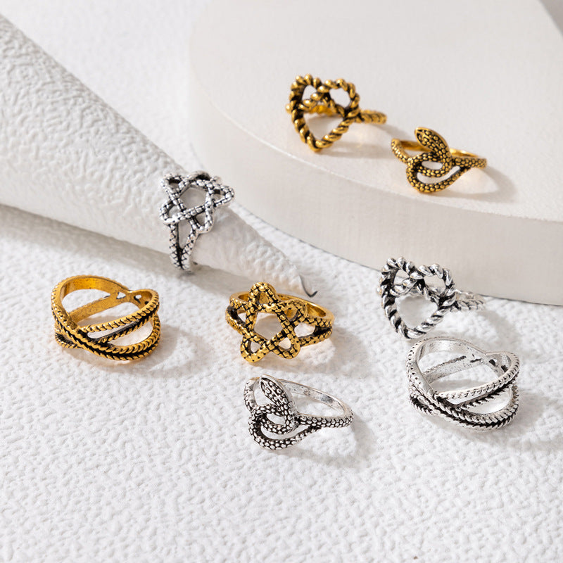 Retro Love Multicolor Snake Ring Set