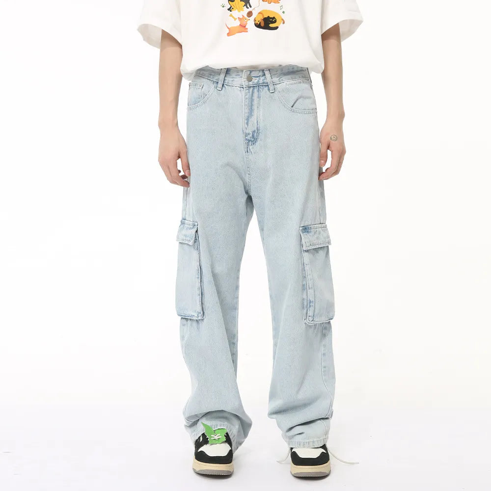 Men's Harajuku Style Washed Straight Cargo Jeans